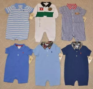 NWT Polo Ralph Lauren Baby Boy Shortall Coveral Romper Suit Overall Mesh 3 6M 9M - Picture 1 of 7