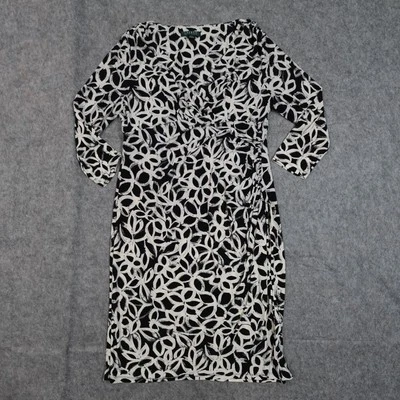 Ralph Lauren Dress Womens 14 Sheath VNeck Floral Black White 3/4 Sleeve - Image 1 of 4