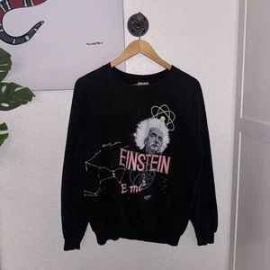 Felpa nera vintage 1987 RARA Albert Einstein E=mc2 taglia XL - Foto 1 di 5