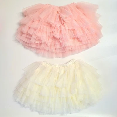 2pc Bundle Pink & Beige Tulle Layered Ruffle Tutu Skirt Girls Size 4T Waistband - Image 1 of 3