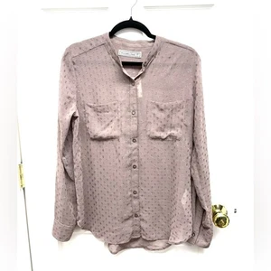 Abercrombie and Fitch Blouse, Button Down, Cocoa Brown, Shiny Polka Dots, Size M - Picture 1 of 10