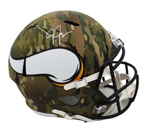 Casco camuflado tamaño completo de velocidad firmado por Justin Jefferson Minnesota Vikings NFL - Imagen 1 de 2