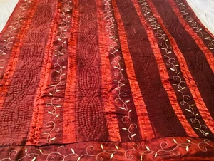 Vintage Burgundy Satin Quilted Blanket Embroidered Vine Pattern Shiny 59x51” - Picture 1 of 8