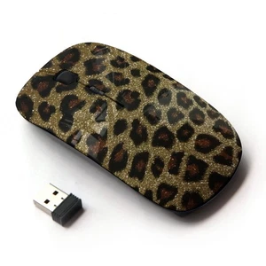 [ Optical 2.4G Wireless Mouse ] Gold Bling Glitter Leopard Pattern Fur - Picture 1 of 4