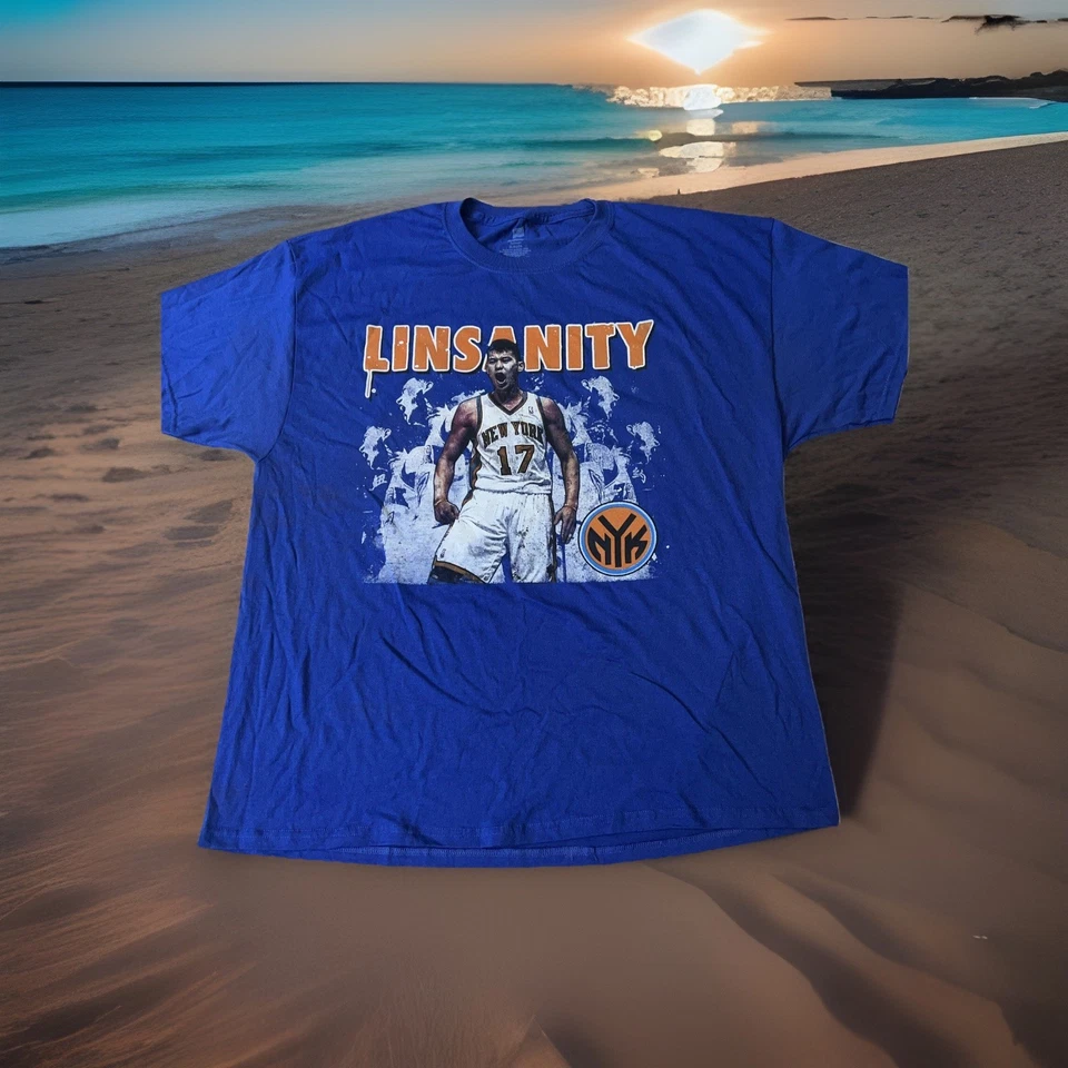 Camiseta NBA New York City NYC Knicks Jeremy Lin 'LINSANITY' XL Azul Oficial Nueva Foto 1 de 4