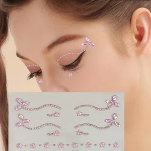 2er Pack Gesicht Edelsteine Aufkleber Rosa Stern Blume & Diamant Strass Festival Make-up - Bild 1 von 6