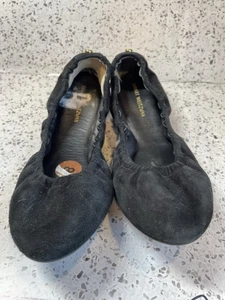 Stuart Weitzman Gabby Scrunch Black Suede & Leather Ballet Flats Women Size 8 - Picture 1 of 8