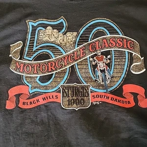 Vtg 1990 Sturgis SD 50th Anniversary Black Hills MOTORCYCLE CLASSIC rally XL Bla - Picture 1 of 15