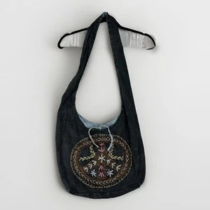Boho Messenger Bag Peace Sign Cotton Embroidered Nepal Festival Concert Hippie - Picture 1 of 6