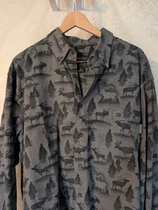 Woolrich Flannel Shirt Mens XL Chamois Flannel Button Down Moose  Print Gray - Picture 1 of 13