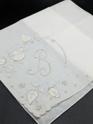 Винтажная монограмма инициал буква «B» Мадейра Hankie свадебная реликвия 14 x 14 - Изображение 1 из 4