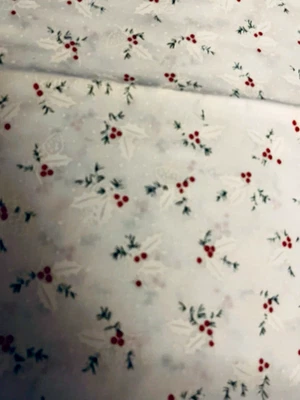 VTG Fabric Traditions Holiday Winter Pine & Holly Red Berry Tossed on White BTFQ - Image 1 of 4