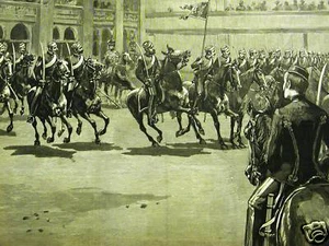 FIRST COMPANY HUSSARS HORSEMEN DRILL 1887 Print Matted - Picture 1 of 5