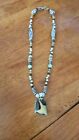  Beaded Necklace With A Jasper Pendant with Abalone, Amber and Jade and Beads