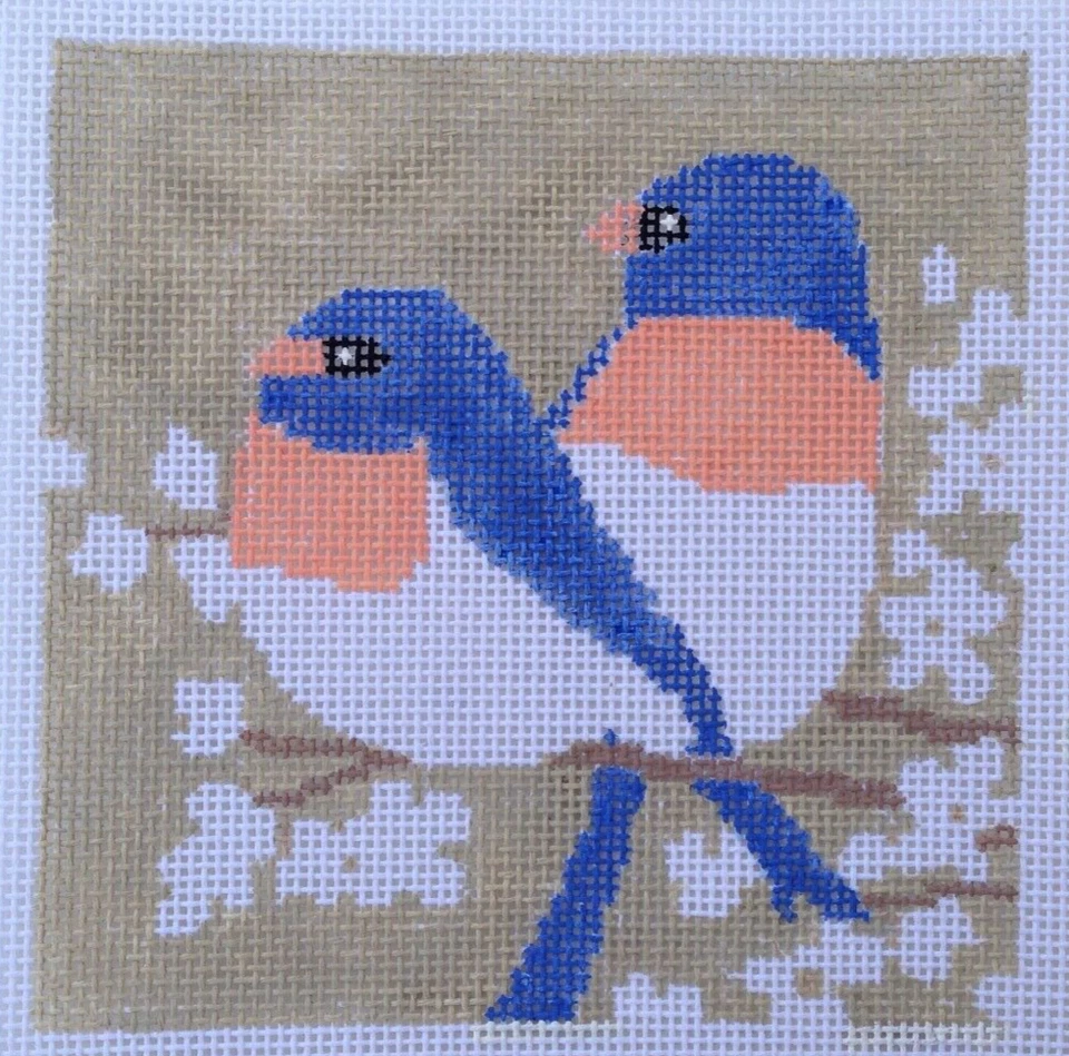 Blue Birds - Hand Painted Needlepoint Canvas - Image 1 of 1