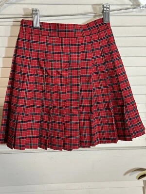 格子红色裙子尺寸 5 女孩 Greendog 假日圣诞学校打褶二手状况完好 — 第 1/4 张图片
