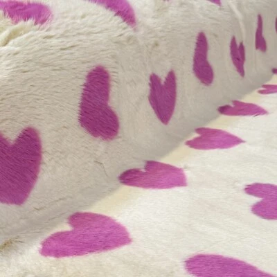 Webpelz kuscheliges Langhaar Kunstfell Stoff Deko weich Beige Lila Herzen - Bild 1 von 4