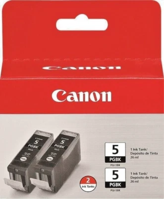 2PK Cartuchos de Tinta Negros Originales Canon OEM 5 PGI-5 PGBK PAQUETE DOBLE Foto 1 de 4