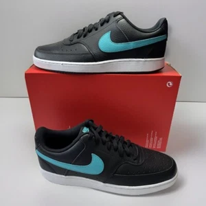 Nike Court Vision Low Size UK 9 EU44 Leather Black Blue Skater Uni Cool NEW - Picture 1 of 6