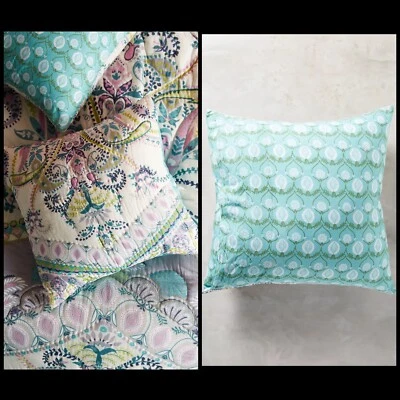 Anthropologie Florilla Quilted Euro Sham Bedding Hand Screened Block Printed Foto 1 de 4
