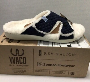 Spenco Navy blue Janie Fleece Lined Rubber Sole Adjustable slipper 9 - Picture 1 of 6