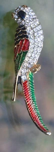 VINTAGE :*RHINESTONE FILLED WITH RED GREEN BLUE ENAMEL BIRD PIN 2 3/4" EX COND - Picture 1 of 6