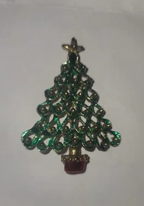 Vintage Christbaum Anstecknadel Brosche grün Emaille goldfarben Weihnachtsschmuck - Bild 1 von 1