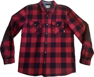 VANS Button Up Shirt Men's L Red Plaid Heavy Flannel Shacket Jacket Work Hurting - Picture 1 of 13