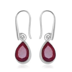 Simulated Ruby Gemstones 925 Sterling Silver Tiny Drop Dangle Earring For Women