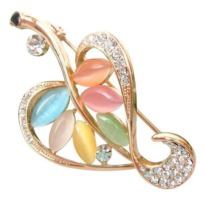 Broche prendedor de hojas de cristal ópalo creado multicolor enchapado en oro de 18k moda Foto 1 de 4