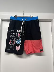Afends Colour Block Board Shorts Graphic Cats On Acid Drawings Size Large - Picture 1 of 6