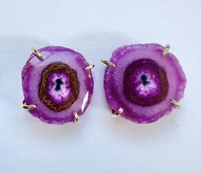 NUEVO ARETES DRUZY ÁGATA GEODA CHAPADOS EN ORO 0.8" Foto 1 de 3