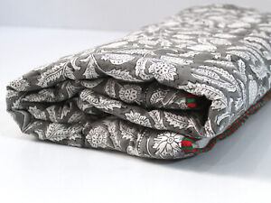 Jaipuri Razai, Hand Block Printed Grey Quilt, Light Weight Soft Fine Quilt