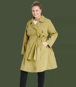 Ava & Viv Women's Plus Size Fashion Rain Coat Water Resistant Long Gold/Green 2X - Picture 1 of 8