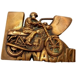 Kawasaki Cycle Belt Buckle Vintage Motorcycle Bike Rider 1970s Collectible - Picture 1 of 11