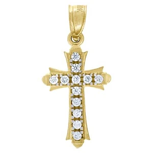 10kt Gold Two-Tone Cubic-Zirconia Womens Cross Religious Charm Pendant - Picture 1 of 1