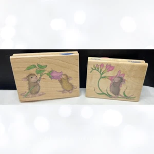 House Mouse TAKE TIME TO SMELL Flowers Mice Rubber Stamps Lot of 2 - Picture 1 of 2