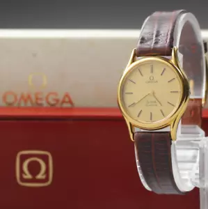 Vintage 1980 [Near MINT / BOX] Omega De Ville Cal.1365 24mm Gold Quartz Women's - Picture 1 of 13