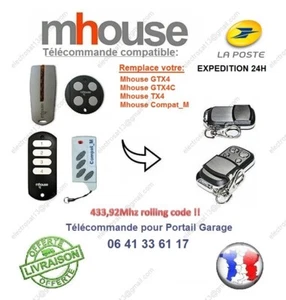 TÉLÉCOMMANDE COMPATIBLE MHOUSE GTX4 GTX4C TX4 433,92Mhz pour portail et Garage - Imagen 1 de 4
