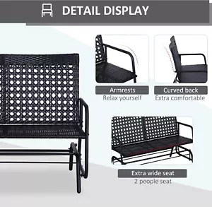Outsunny Patio 2-Person Wicker Glider Bench Rocking Chair, Outdoor All-Hand Wove - Picture 1 of 8