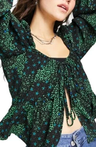 Top/camicetta/camicetta Topshop nero/verde con stampa cravatta davanti. Taglia 6. Nuovo con etichetta! - Foto 1 di 14