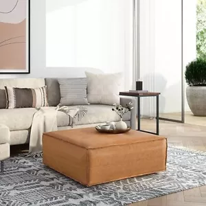 Ottoman Brown New Boho Unstuffed Genuine 30'' Square Leather Moroccan Pouffe New - Picture 1 of 6