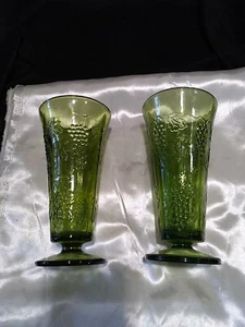 Indiana Glass Footed Vase - Harvest Grape pattern in Colony Green 8” - Picture 1 of 4