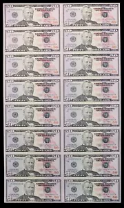 2009 USA $50 FEDERAL REVERSE NOTES FRN UNCUT CU SHEET OF 16 NOTES - Picture 1 of 2