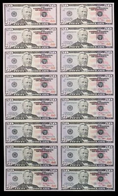 2009 USA $50 FEDERAL REVERSE NOTES FRN UNCUT CU SHEET OF 16 NOTES - Image 1 of 2