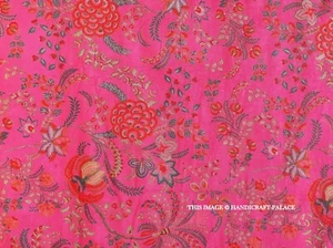 3 Yard Pink Floral Printed Cotton Velvet Indian Fabric Upholstery Curtain Fabric - Picture 1 of 5