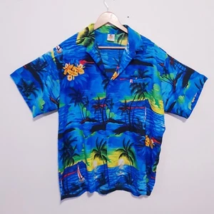 Rima Beachworld Hawaiian Shirt Mens XL Extra Large Blue Floral Sunset Button Up - Picture 1 of 6
