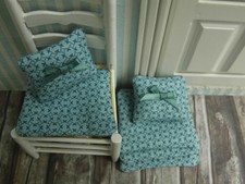 4 konische mini-Stuhl-KISSEN+2 Zierkissen,petrol,Puppenstube,Küche,Eßzimmer