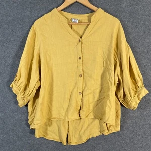 Silver Wishes Shirt Womens XL Yellow Top Button Up Coastal Boho Gypsy Ladies - Picture 1 of 11