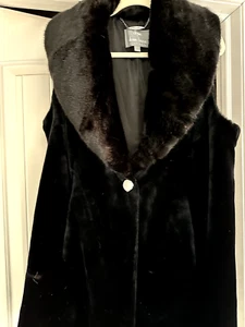 New Dennis Basso Womens Black Long Vest Faux Fur Shearling L NWOT - Picture 1 of 2